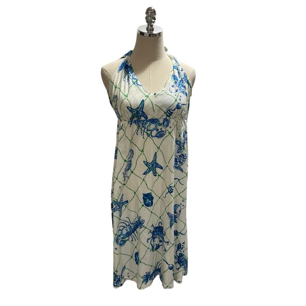 Lilly Pulitzer White and‎ Blue Sea Print Cotton Summer Dress sz Med 0